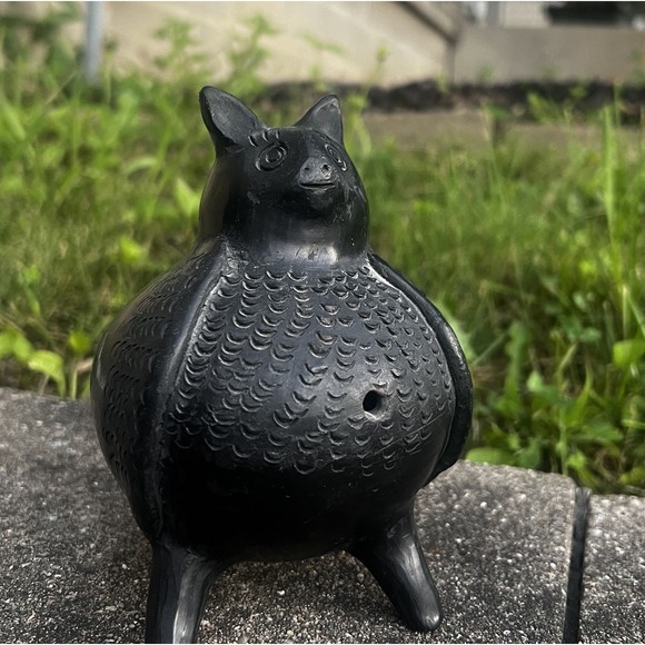 Vintage Barro Negro Owl Oaxaca Pottery WhistleTripod